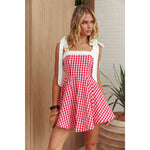 TIED STRAPS GINGHAM MINI DRESS