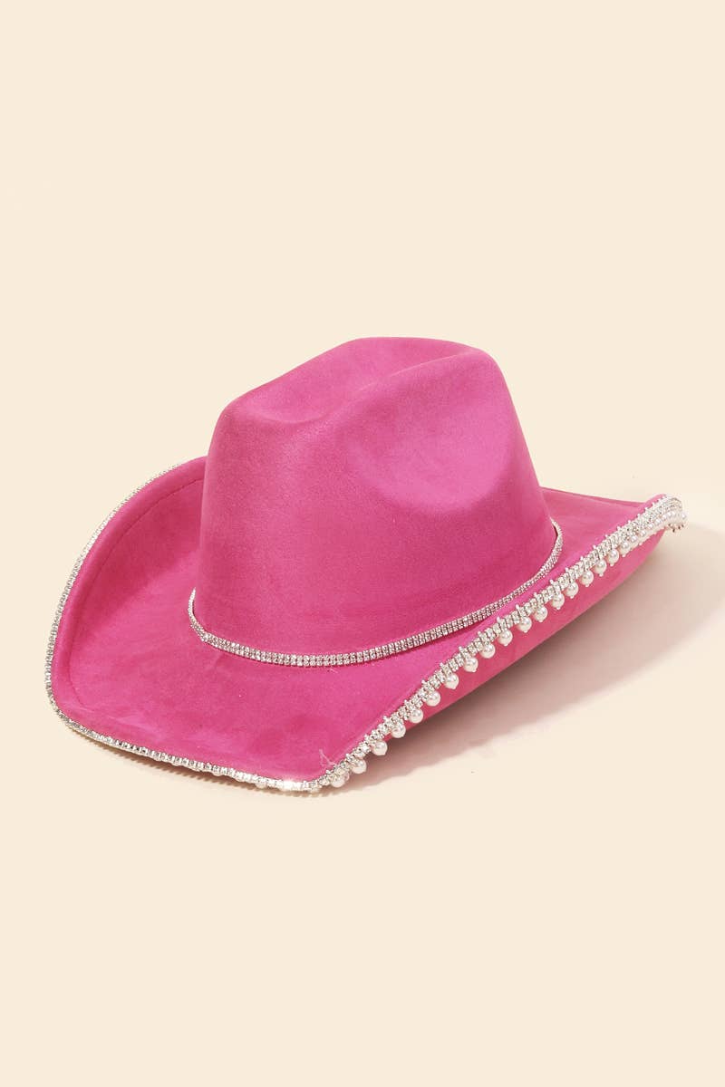 Rhinestone Pearl Trim Cowboy Hat