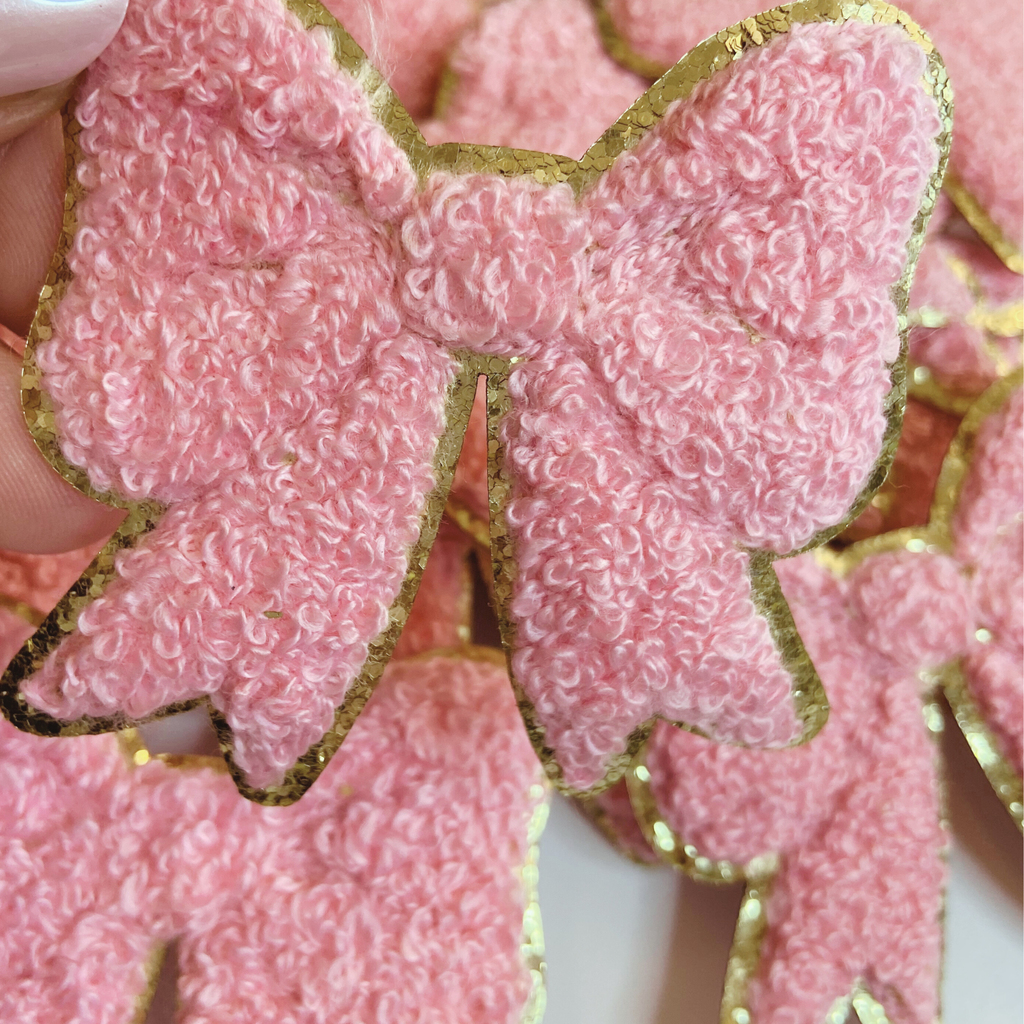 Chenille Bow  2.5" -  Pink or White HAT patch