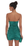 Green Satin Bow Strapless Dress