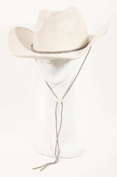 Ivory Cowboy Hat with Rhinestone Drawstring