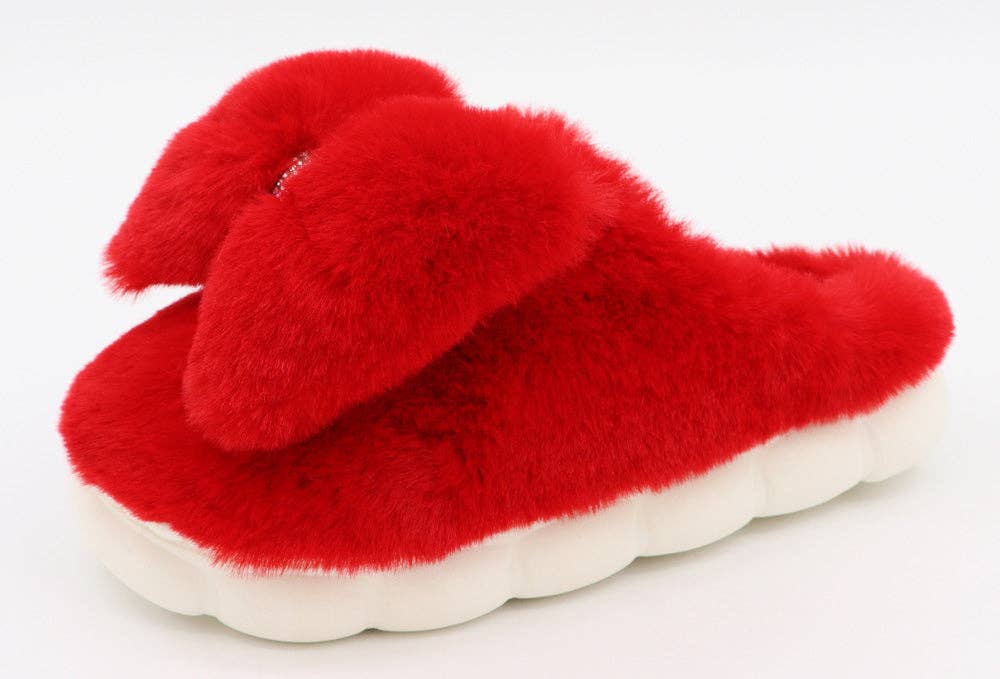 Kitty Faux Fur Bow Slippers