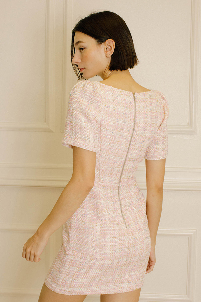 Jackie O Pink Plaid Tweed Short Dress