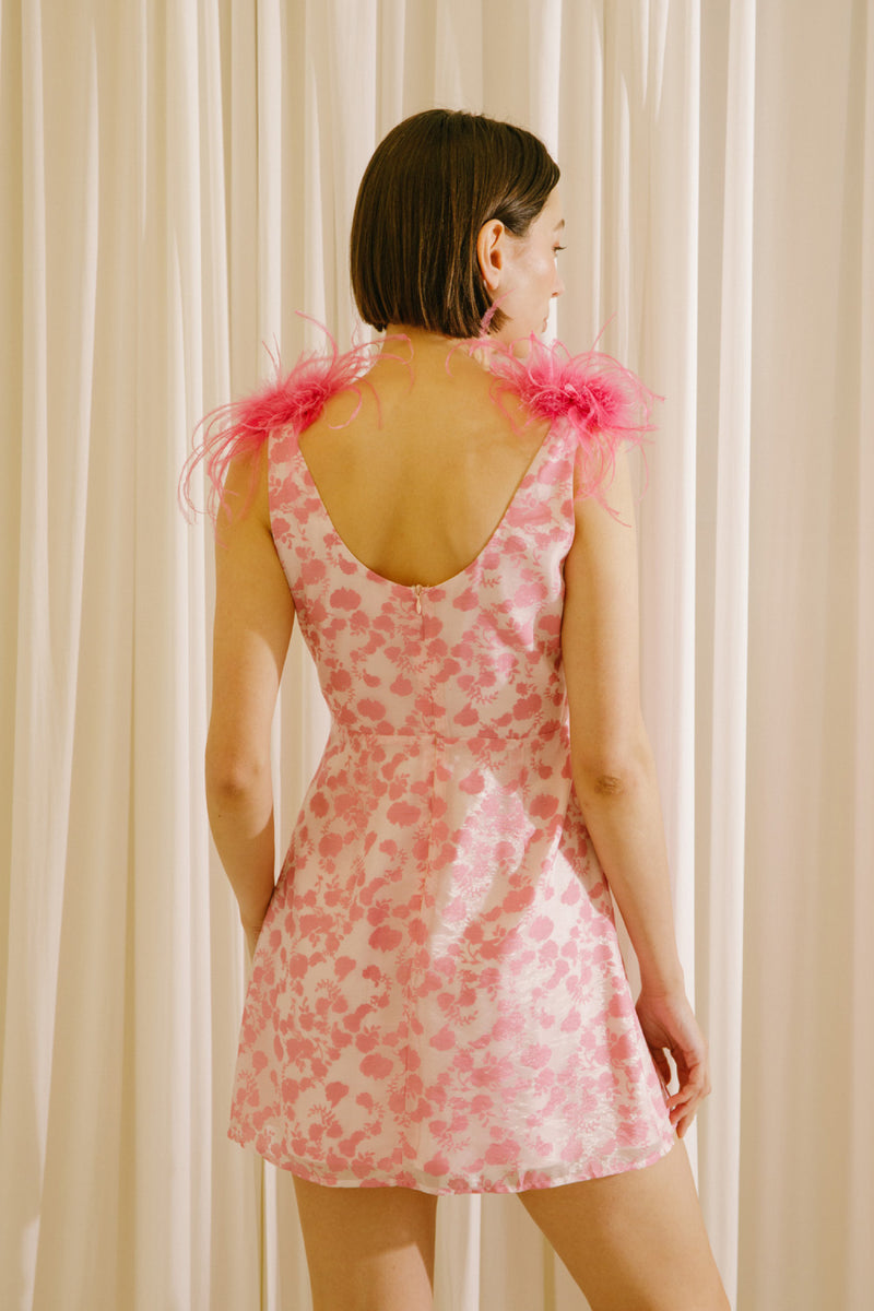 Pink Floral Feather Mini Dress