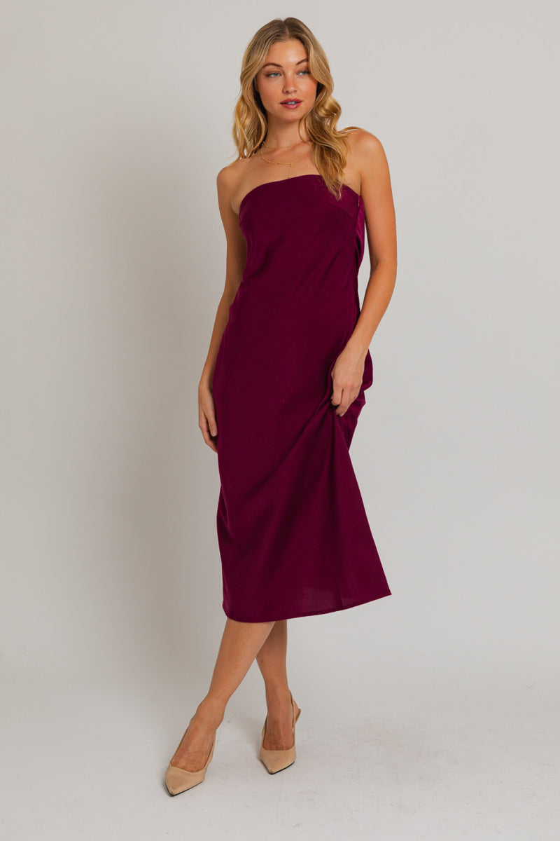 Wine Cowl Back Midi Dress