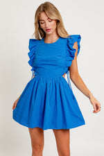 Royal Blue Ruffle Lace Up Shortie Dress