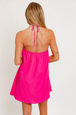 Fuchsia Halter Neck Low Scoop Back Mini Dress