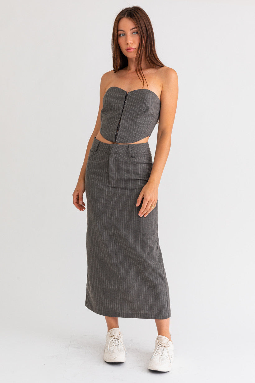 Grey Stripe Midi Skirt