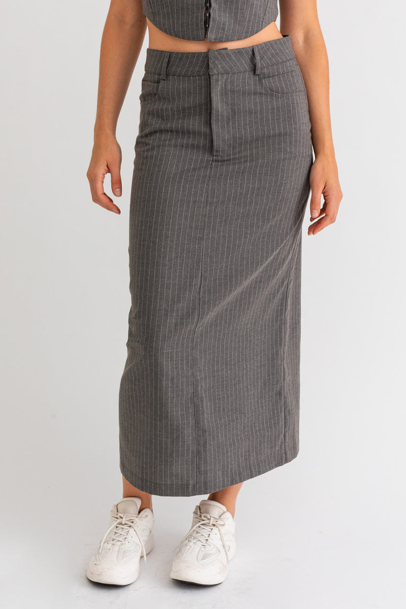 Grey Stripe Midi Skirt