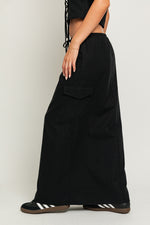 High Waisted Cargo Linen Maxi Skirt