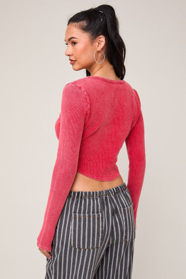 Long Sleeve Bow Waffle Crop