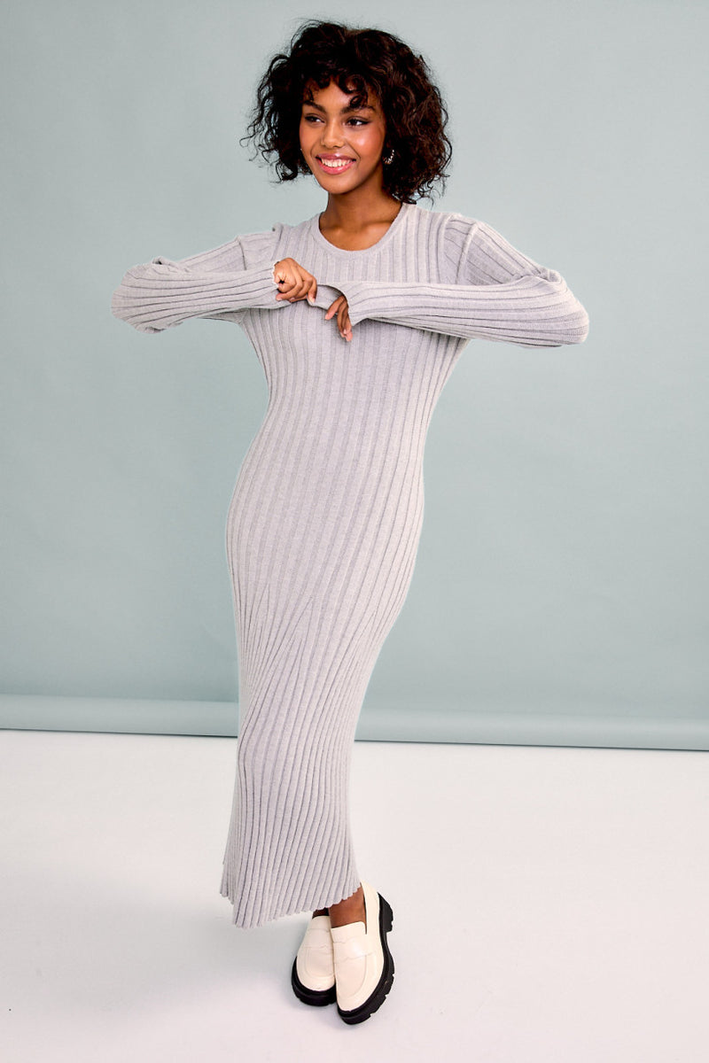 Heather Grey Long Sleeve Ribbed Dress