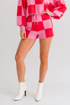 Magenta Pink Checkered Sweater Shorts