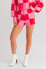 Magenta Pink Checkered Sweater Shorts