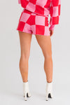 Magenta Pink Checkered Sweater Shorts