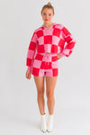 Magenta Pink Checkered Sweater Shorts