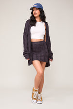 High Waist Charcoal Sweater Cable Mini Skirt