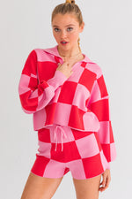 Pink Magenta Pullover Checkered Sweater