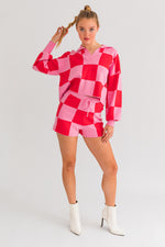 Pink Magenta Pullover Checkered Sweater