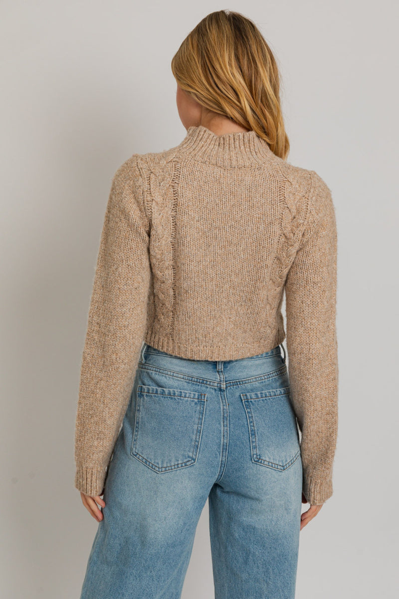 Long Sleeve Mock Neck Cut Out Crop Sweater