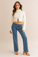 Long Sleeve Mock Neck Cut Out Crop Sweater