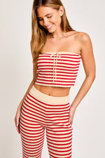 Cream and Red Stripe Tube Sweater Crop Top