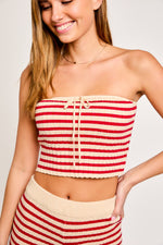 Cream and Red Stripe Tube Sweater Crop Top