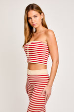 Cream and Red Stripe Tube Sweater Crop Top