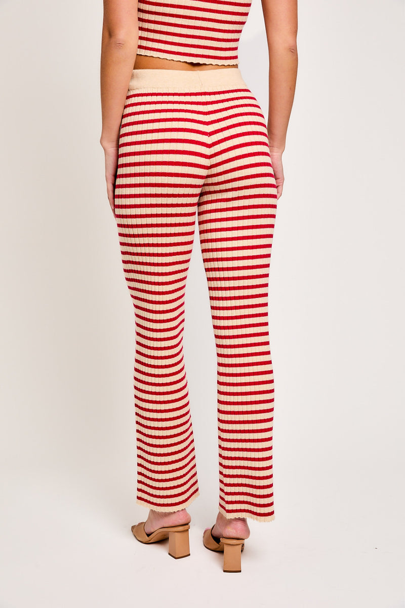 Cream and Red Stripe High Waisted Pants