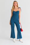 Tie Strap Denim Jumpsuit