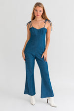 Tie Strap Denim Jumpsuit