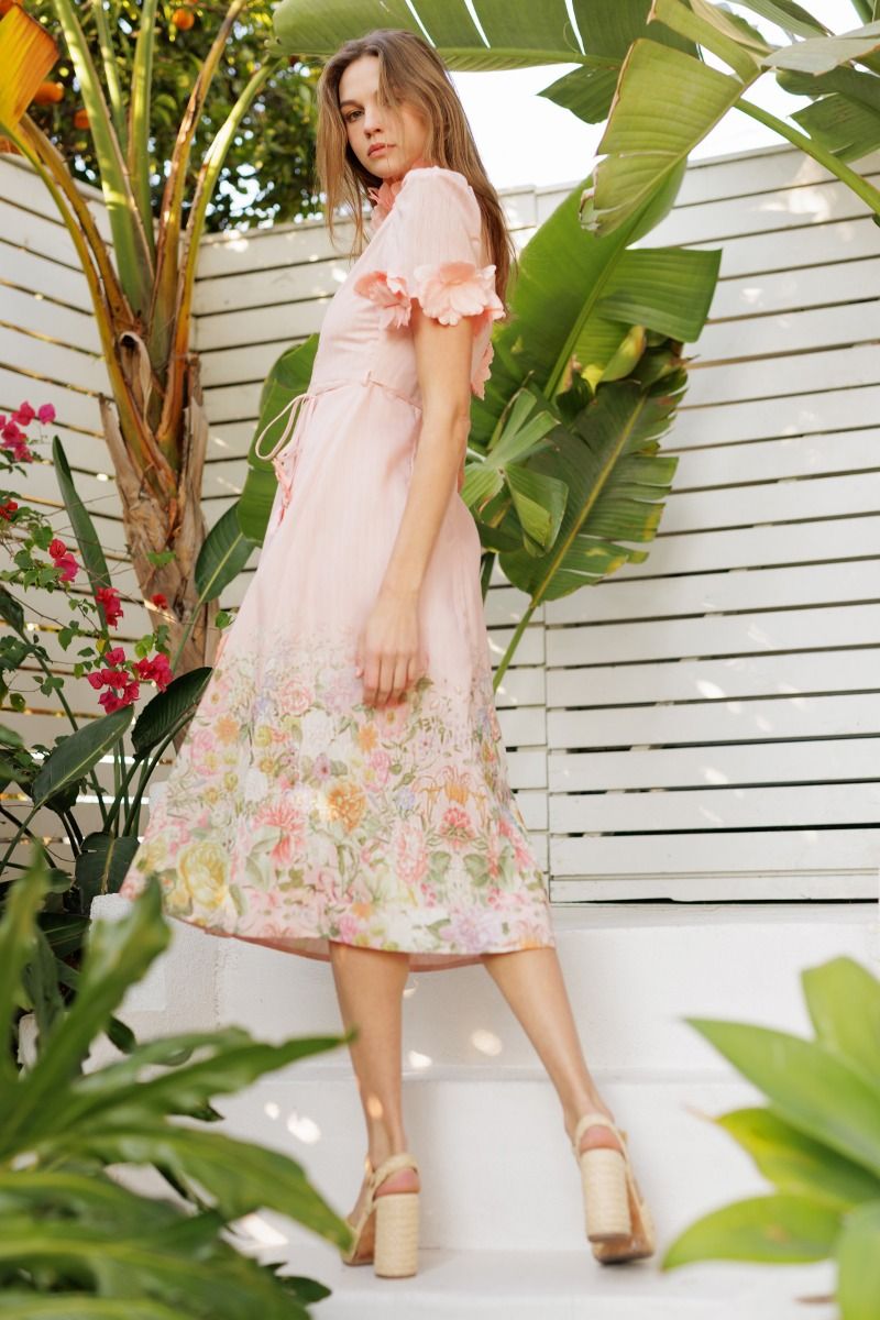 Powder Pink Midi Floral Dress