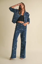 Embellished Bow Denim Pants