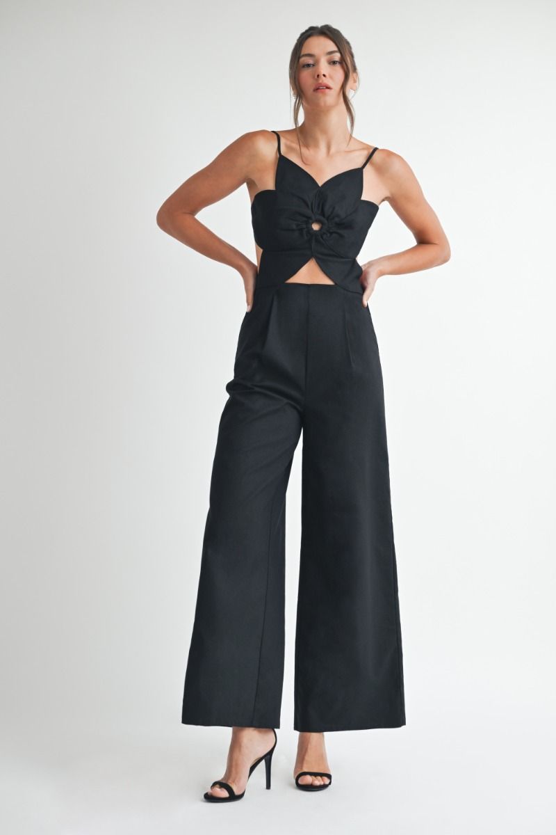 Black Floral Cutout Jumpsuit