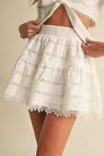 Lace Cotton White Mini Skirt