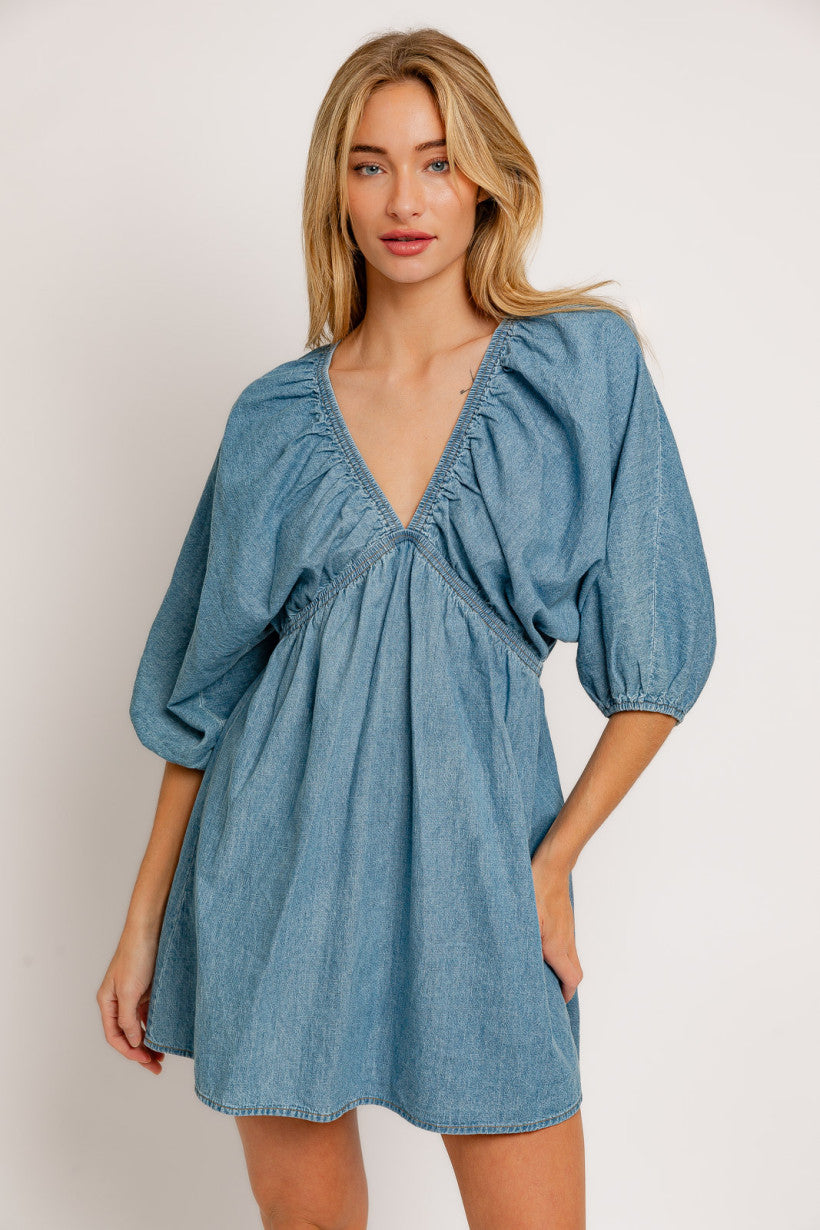 Denim Balloon Sleeve Dress