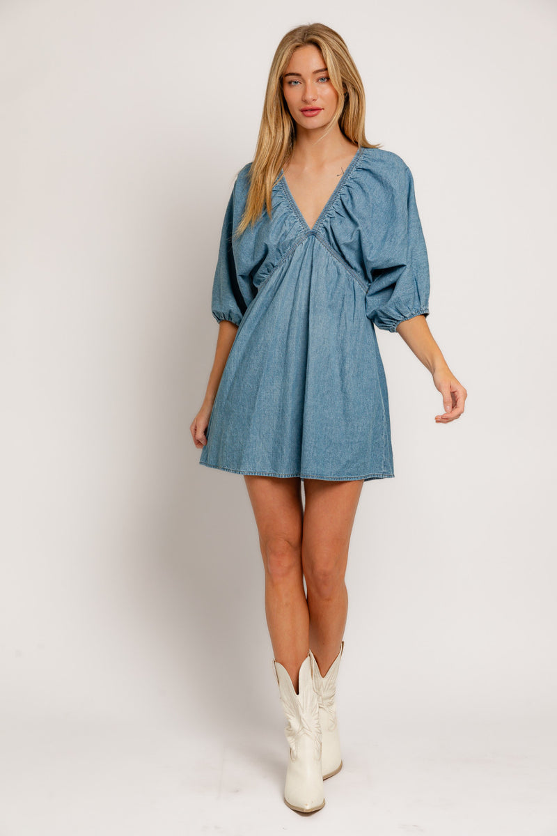 Denim Balloon Sleeve Dress