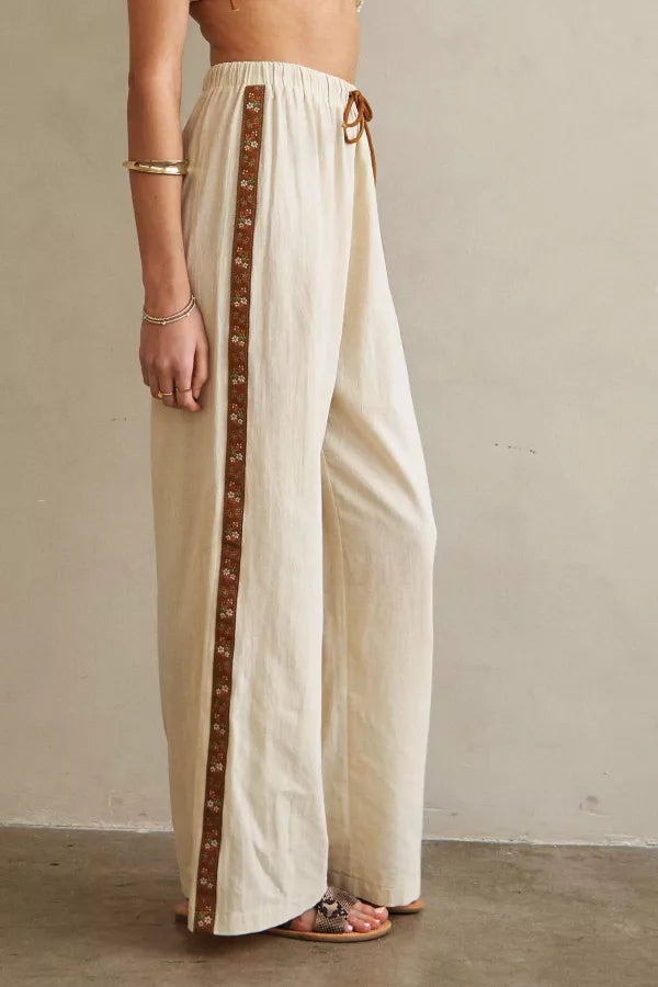 Elastic Tie Waist Wide Leg Pants