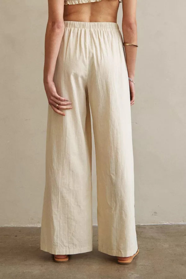 Elastic Tie Waist Wide Leg Pants