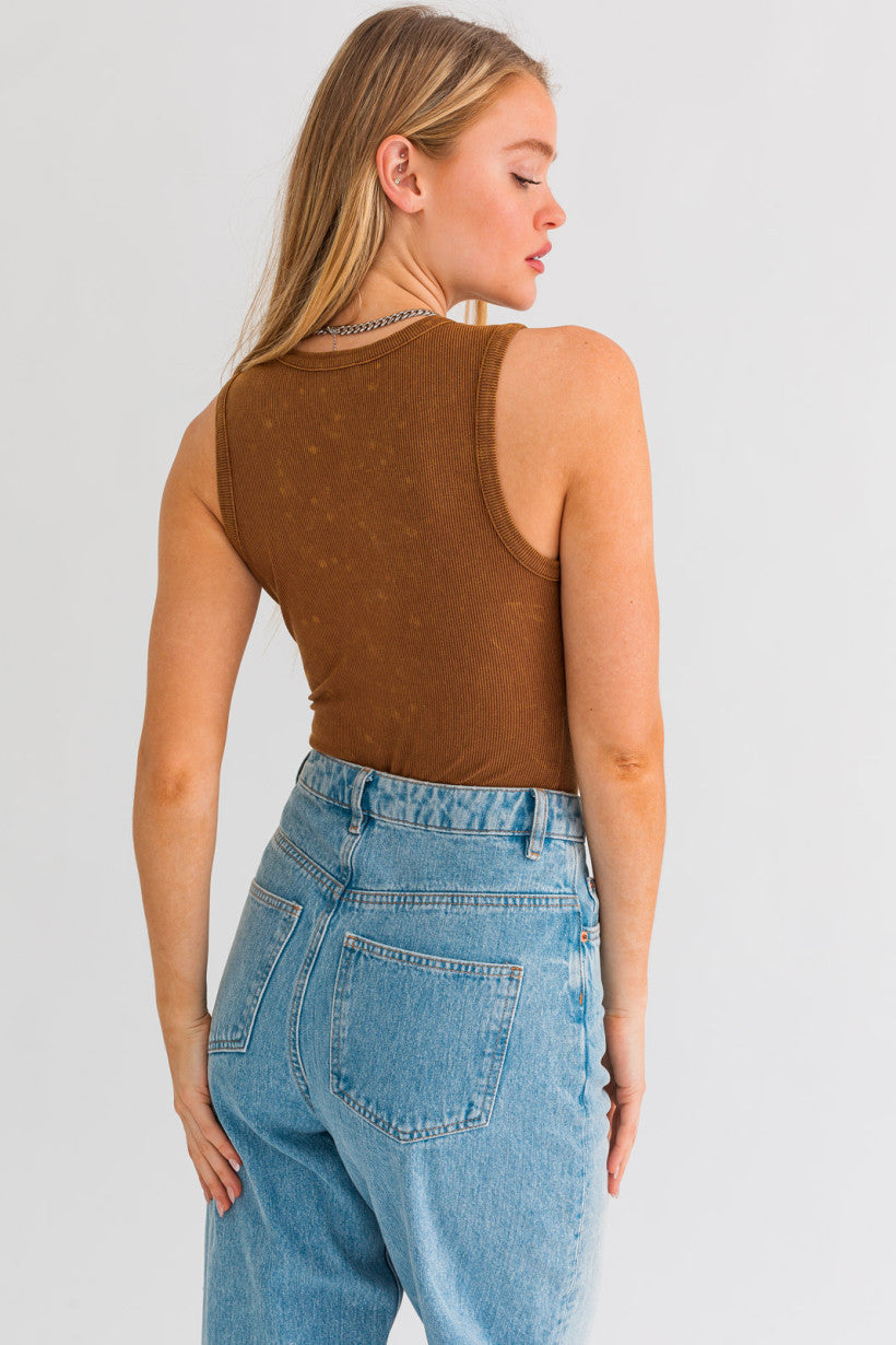 Knit Texture Crew Neck Tank Bodysuit