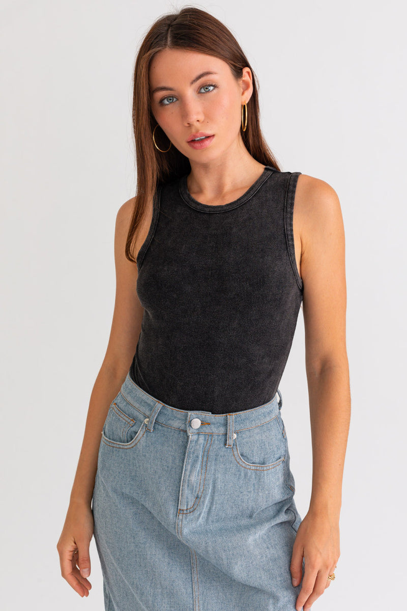 Knit Texture Crew Neck Tank Bodysuit