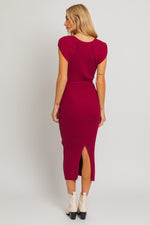 Cap Sleeve Ribbed Bodycon Midi Dress