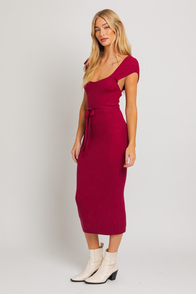 Cap Sleeve Ribbed Bodycon Midi Dress