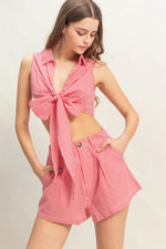 Gingham Tie Top and Shorts Set