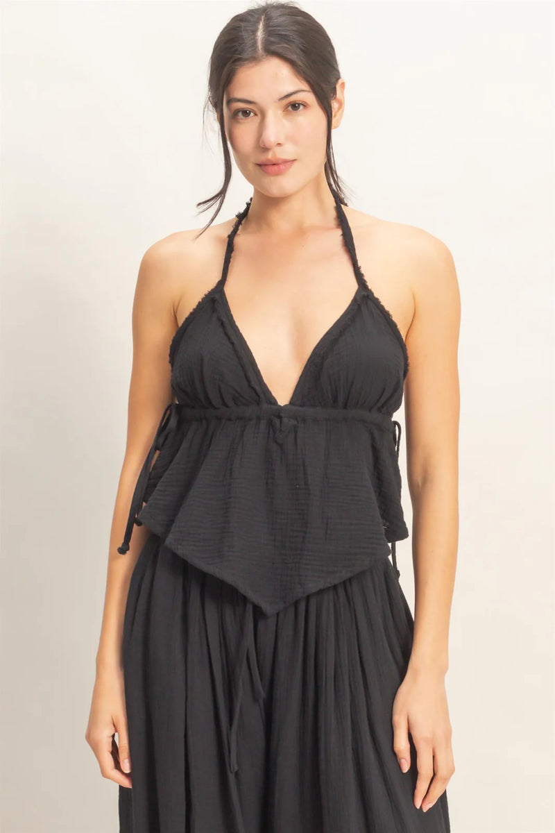 Black Textured Halter Top DR OT – Rolling Rack Boutique