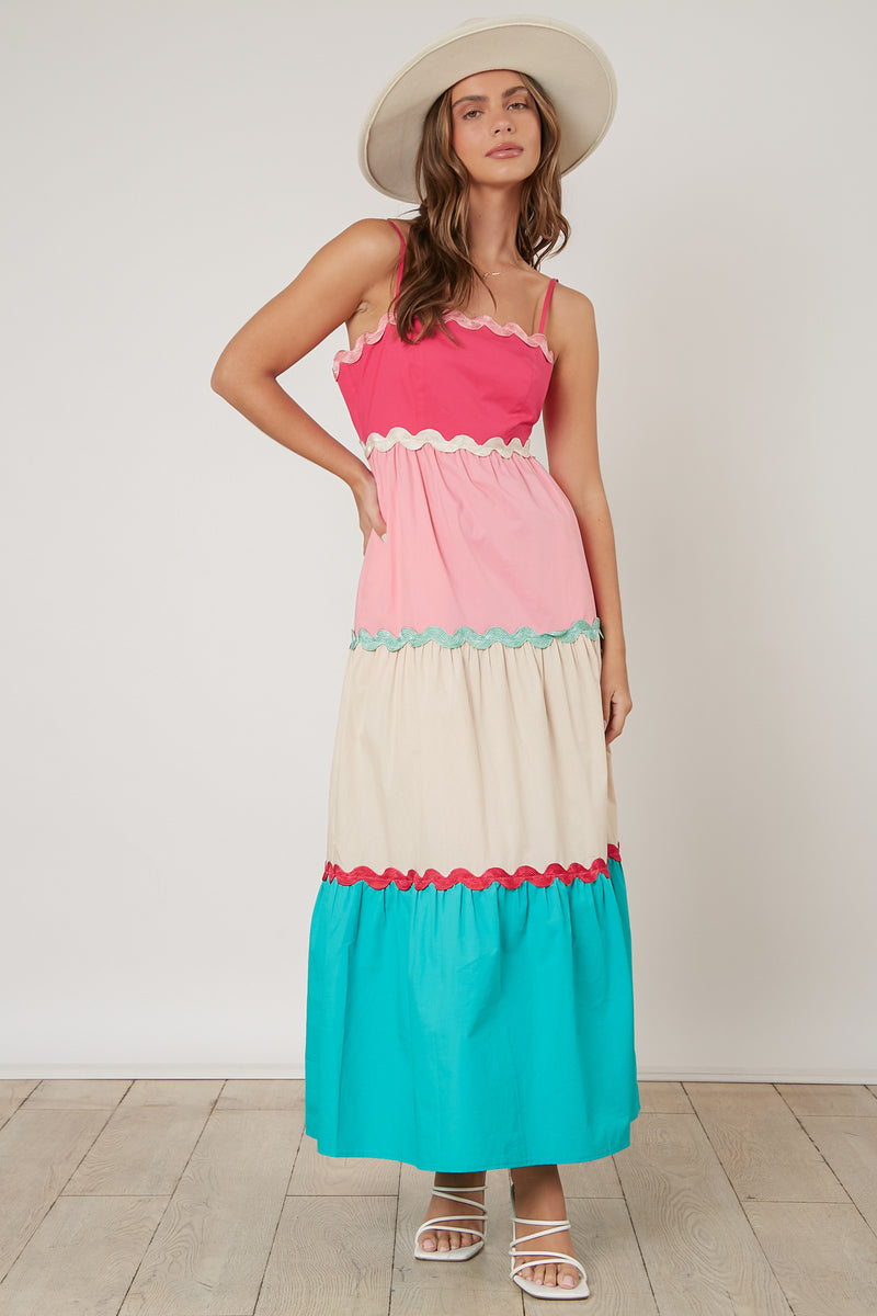 Red White and Blue Cottom Block Maxi Dress