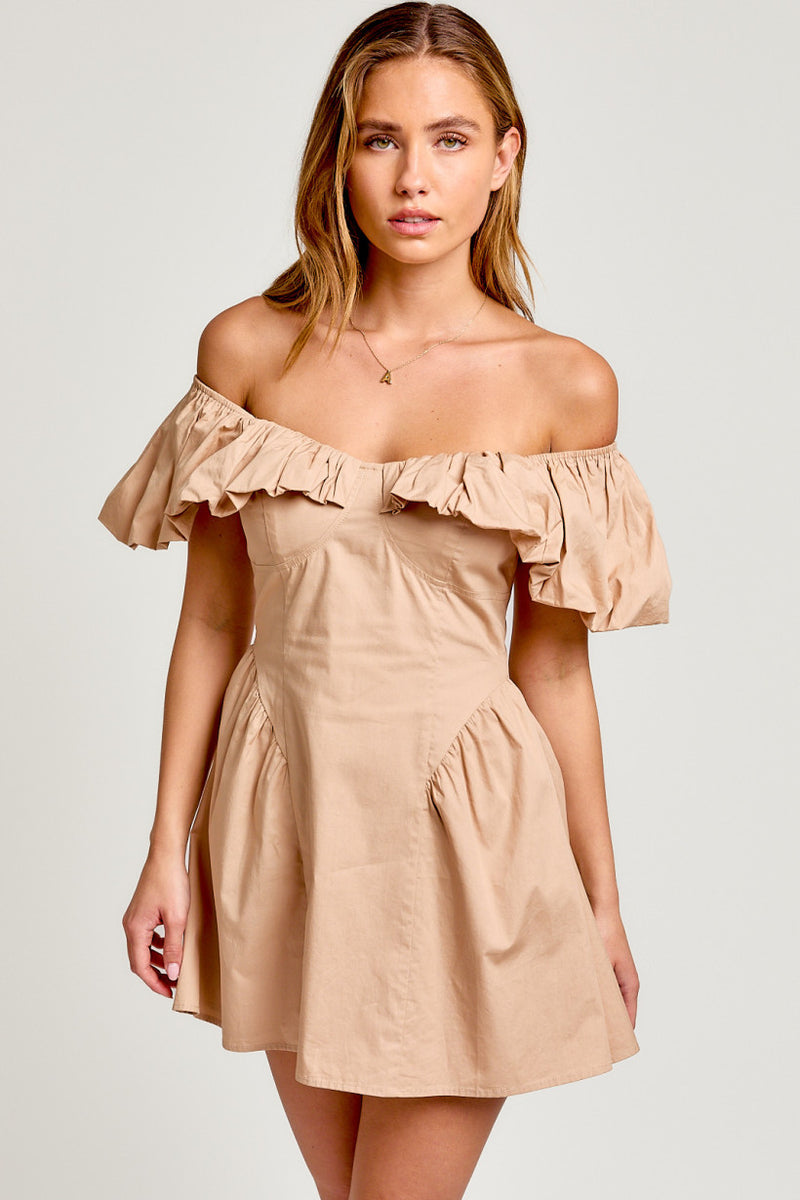 Puff Neck Off Shoulder Mini Dress