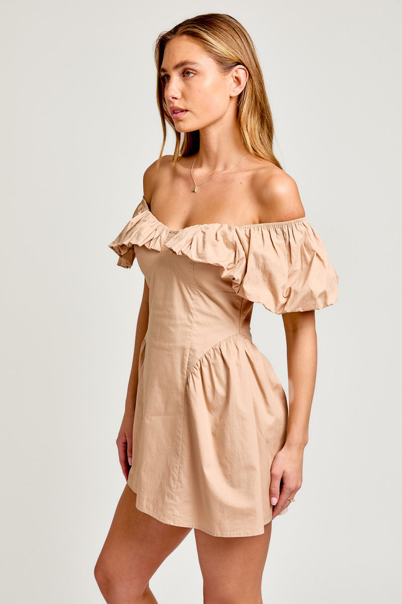 Puff Neck Off Shoulder Mini Dress