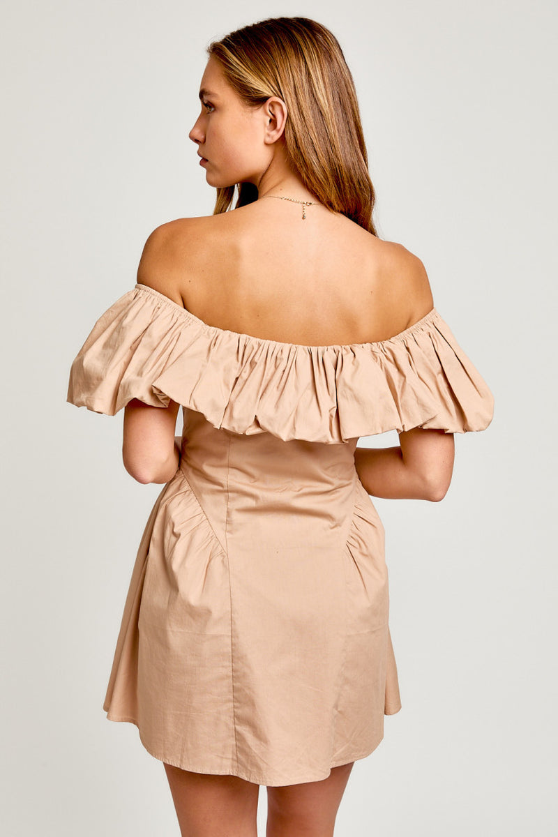 Puff Neck Off Shoulder Mini Dress