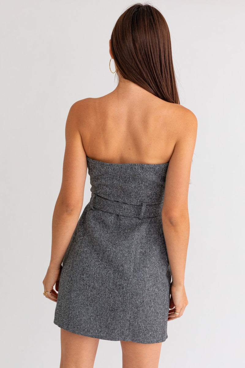 Grey Belted Tube Dress